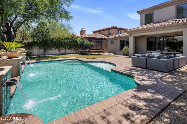 9904 E S Bend Dr, Scottsdale, AZ 85255 - view of swimming pool featuring an outdoor hangout area, a patio area, and a fenced backyard