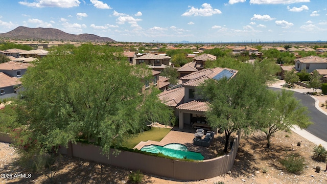 9904 E S Bend Dr, Scottsdale, AZ 85255 - aerial view of residential area featuring a pool and mountains