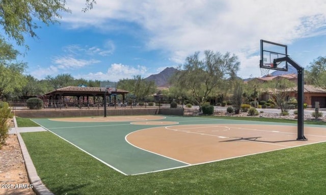 9904 E S Bend Dr, Scottsdale, AZ 85255 - view of basketball court with community basketball court, a gazebo, and a mountain view
