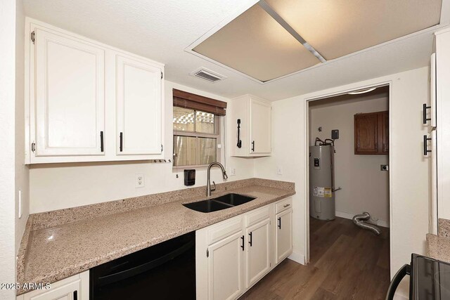 15801 N 29th St N Unit 20, Phoenix, AZ 85032 - kitchen featuring dishwasher, a sink, electric water heater, dark wood finished floors, and white cabinets