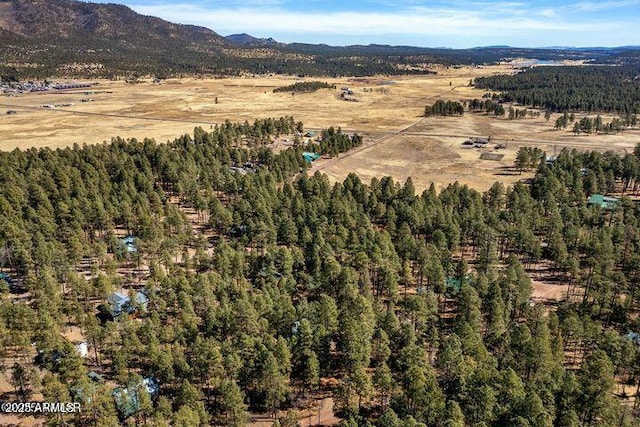 aerial view with a mountain view and a view of trees