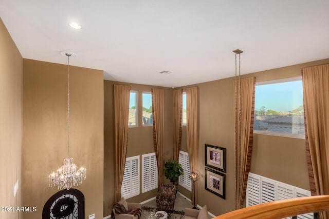 interior space with a chandelier