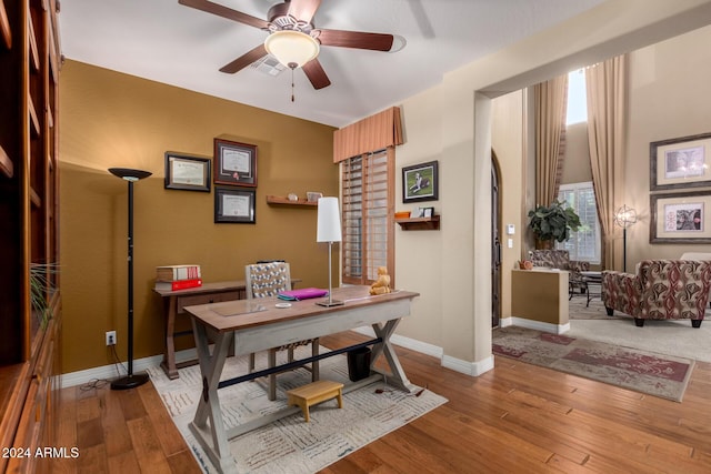 office area featuring ceiling fan and wood-type flooring