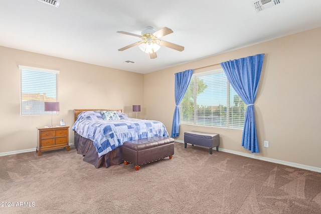 bedroom featuring carpet floors and ceiling fan