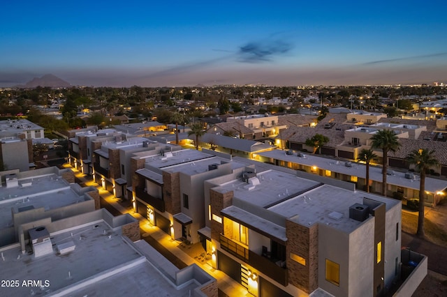 view of aerial view at dusk