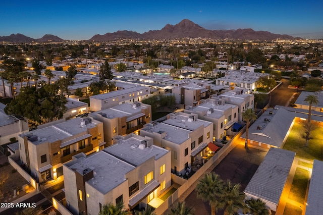 bird's eye view featuring a residential view and a mountain view