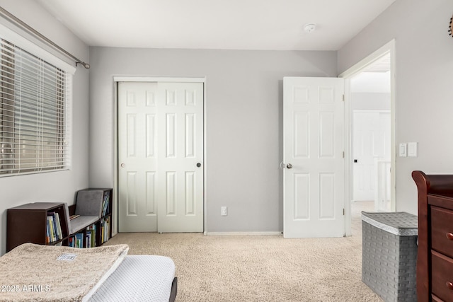 bedroom with a closet and carpet flooring