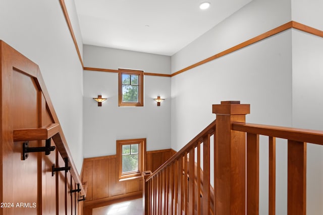 staircase with plenty of natural light