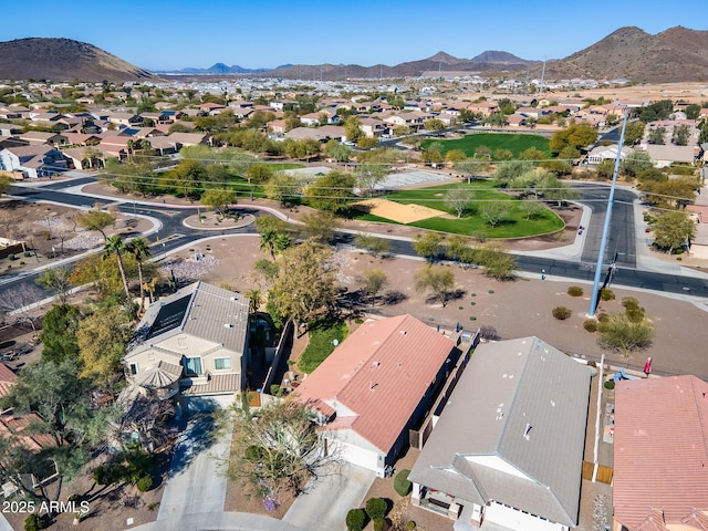 birds eye view of property featuring a residential view and a mountain view