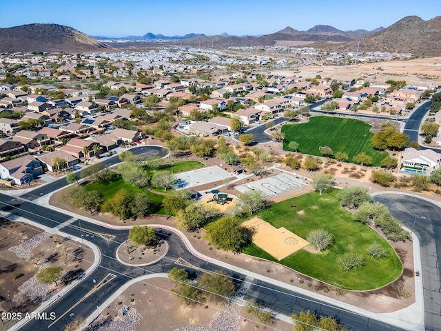 aerial view with a residential view and a mountain view