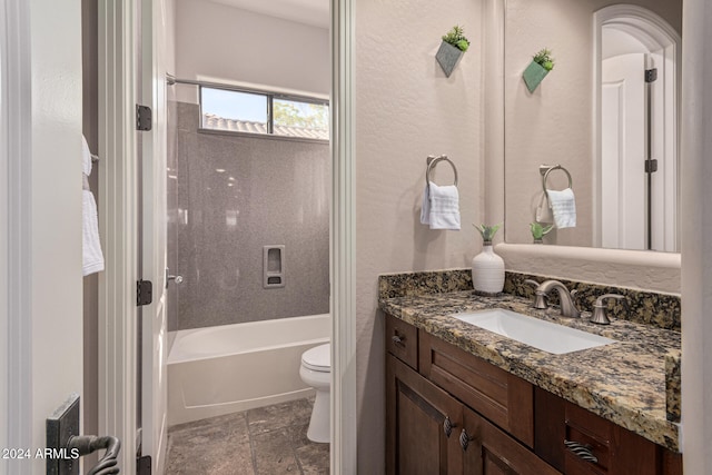 full bathroom featuring vanity, shower / bathtub combination, and toilet