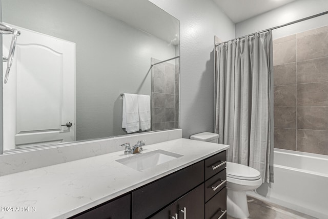 full bathroom featuring vanity, toilet, and shower / bath combo with shower curtain