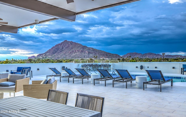 view of patio featuring a mountain view