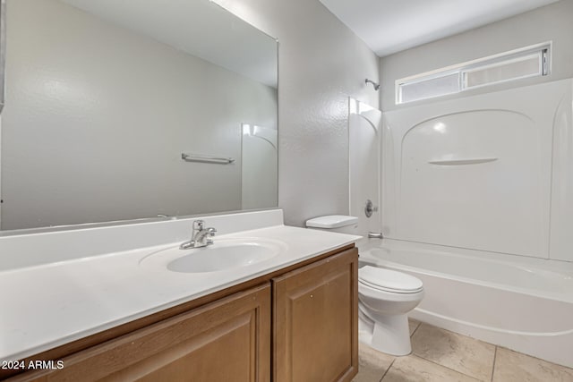 full bathroom featuring vanity, toilet, shower / bath combination, and tile patterned flooring