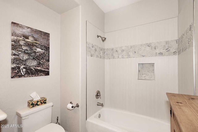 full bathroom with vanity, toilet, and washtub / shower combination