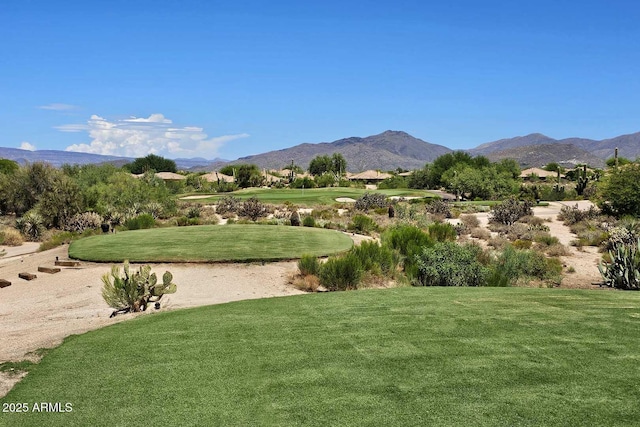 view of property's community featuring a mountain view and a yard