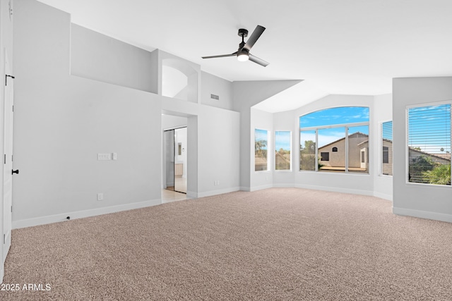 641 W Oriole Way, Chandler, AZ 85286 - unfurnished living room with a ceiling fan, carpet floors, plenty of natural light, and vaulted ceiling