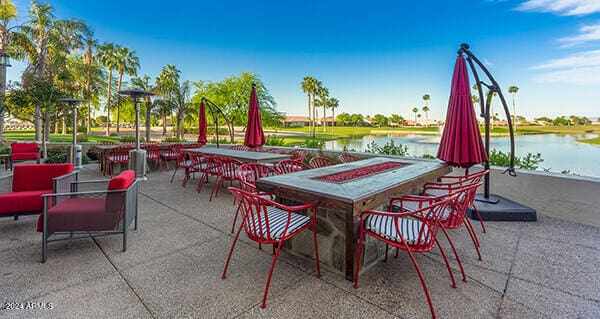 view of patio featuring a water view