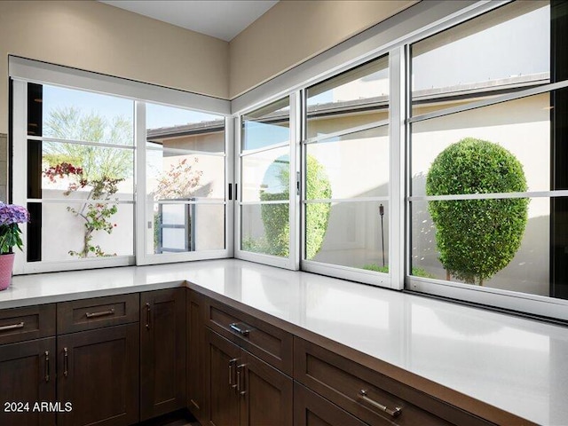 kitchen with dark brown cabinetry