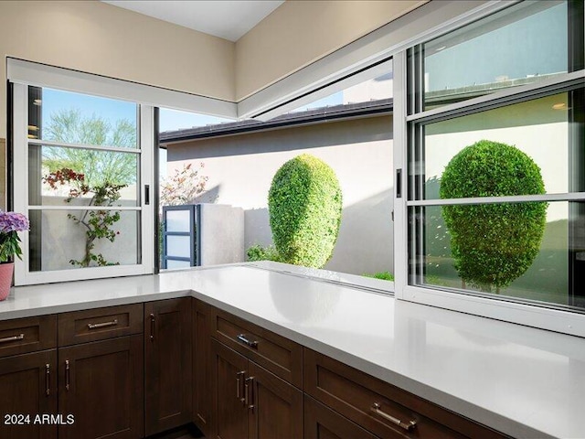 interior space featuring dark brown cabinetry