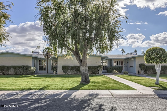 single story home featuring a front lawn