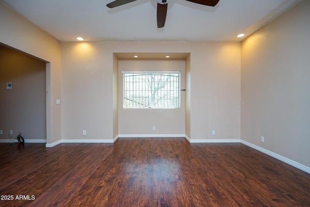 1301 N Santa Rosa Ave, Tucson, AZ 85712 - unfurnished room with ceiling fan, recessed lighting, baseboards, and dark wood-style floors