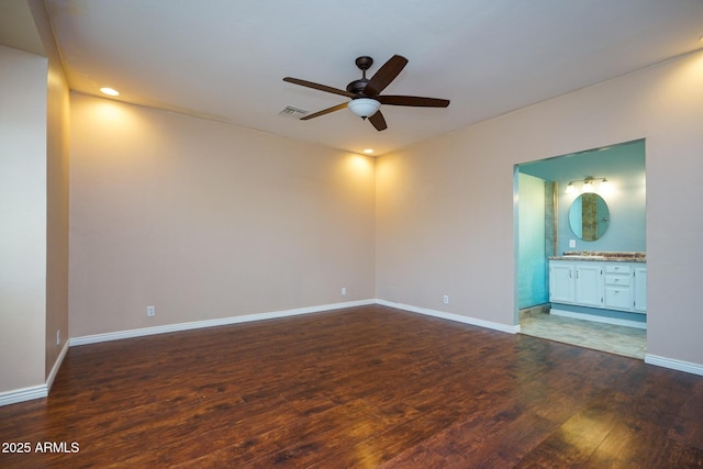 1301 N Santa Rosa Ave, Tucson, AZ 85712 - empty room with visible vents, baseboards, a ceiling fan, hardwood / wood-style flooring, and recessed lighting