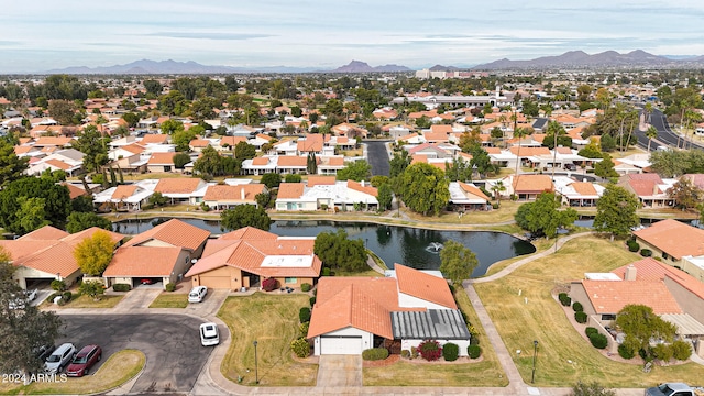 aerial view with a water and mountain view