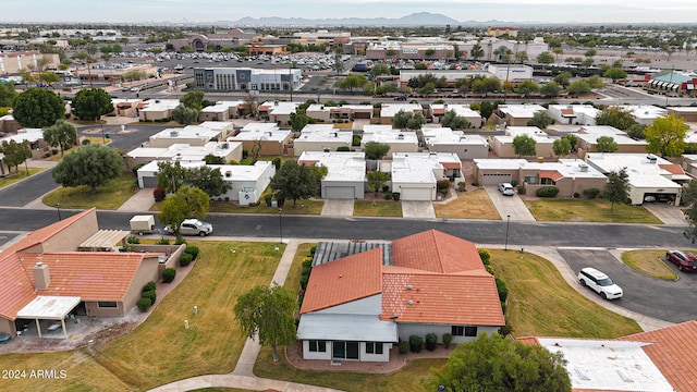 bird's eye view with a mountain view