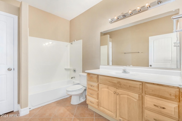 full bathroom featuring toilet, bathtub / shower combination, vanity, and tile patterned floors