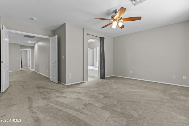 1162 E Ranch Ct, Gilbert, AZ 85296 - empty room with ceiling fan, carpet floors, arched walkways, a smoke detector, and baseboards