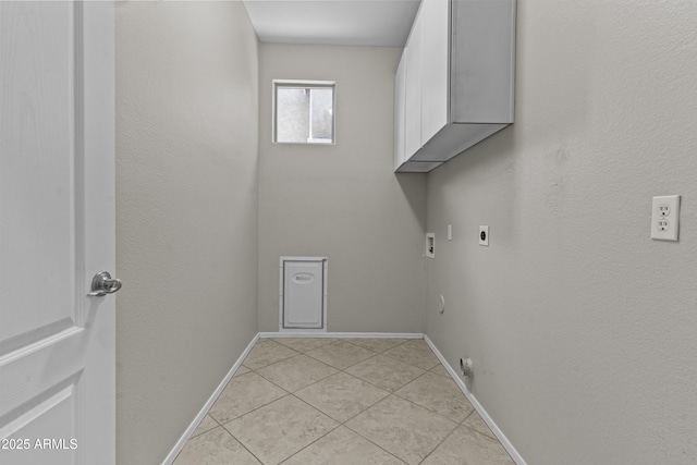 1162 E Ranch Ct, Gilbert, AZ 85296 - laundry room featuring cabinet space, hookup for an electric dryer, hookup for a washing machine, light tile patterned floors, and baseboards