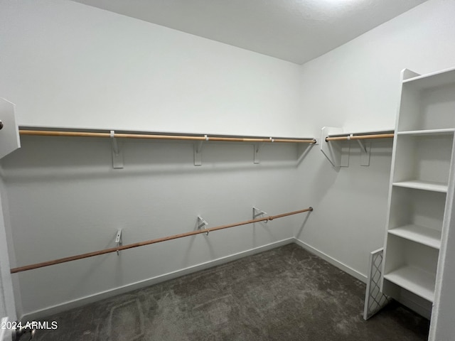 spacious closet with dark colored carpet