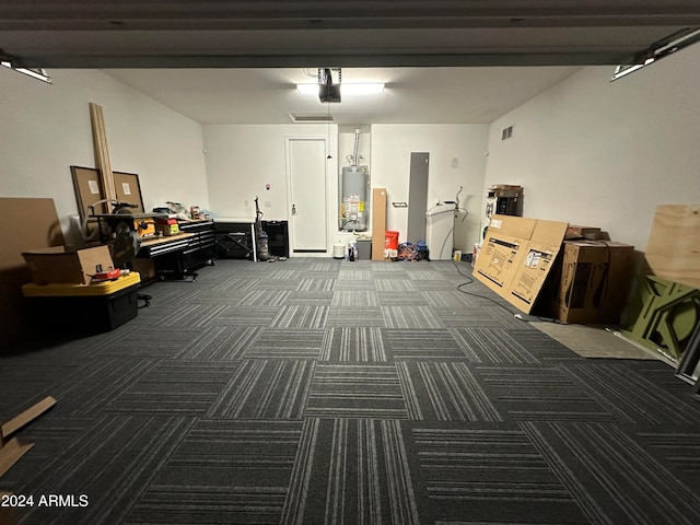 garage featuring a garage door opener and gas water heater