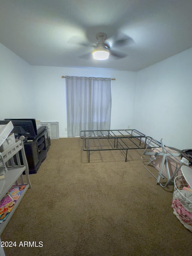 bedroom featuring carpet flooring and ceiling fan