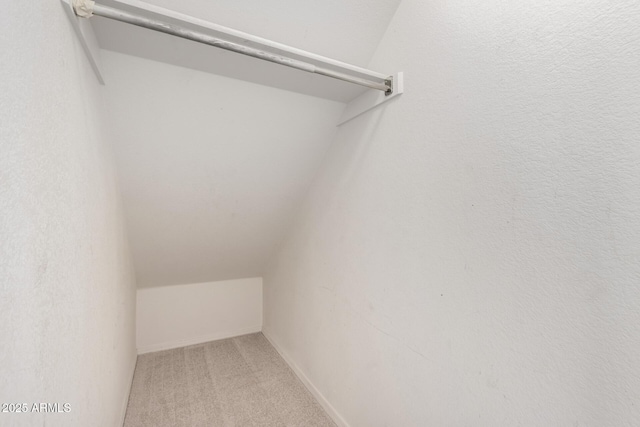 walk in closet featuring carpet floors and vaulted ceiling