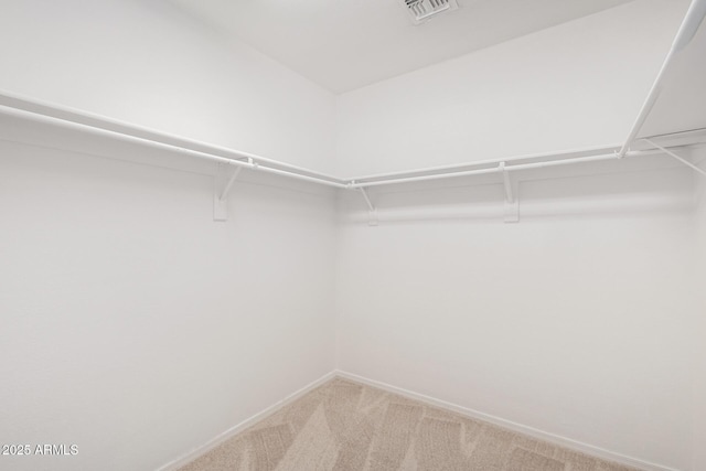 spacious closet with light carpet and visible vents