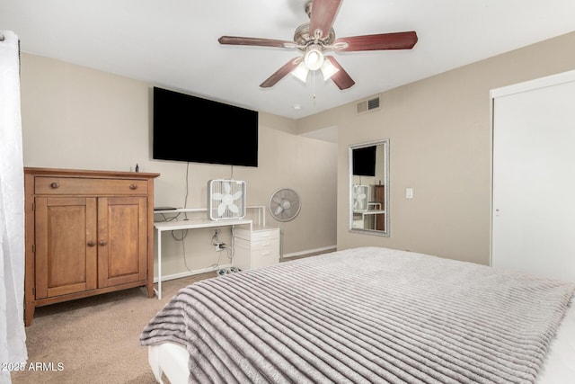 9028 W Osborn Rd, Phoenix, AZ 85037 - bedroom with a ceiling fan, visible vents, and light colored carpet