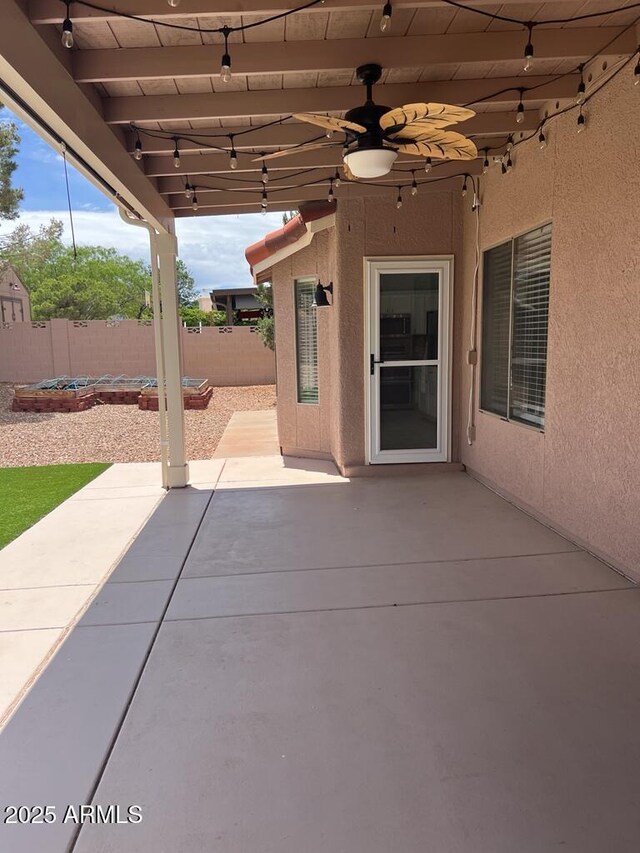 3876 Camino Del Vara, Sierra Vista, AZ 85650 - view of patio / terrace featuring a fenced backyard and a ceiling fan