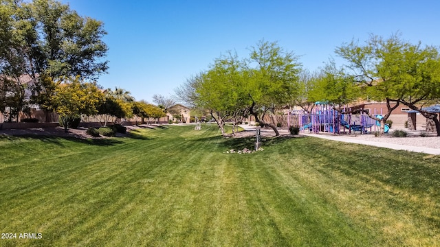 view of yard with a playground