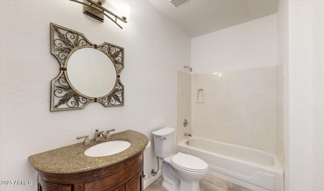 full bathroom with vanity, bathing tub / shower combination, and toilet