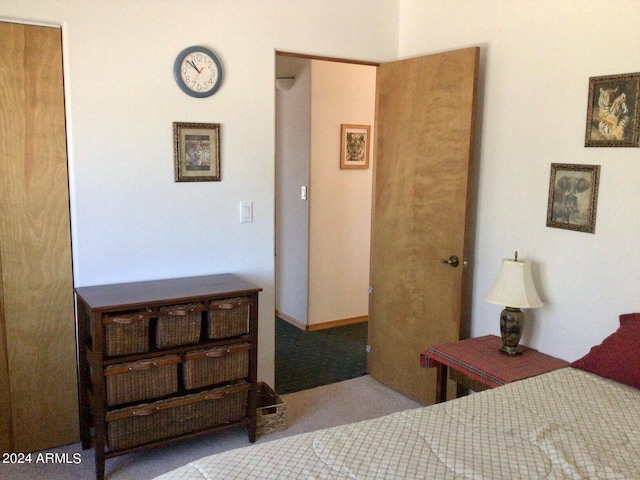 bedroom with light carpet