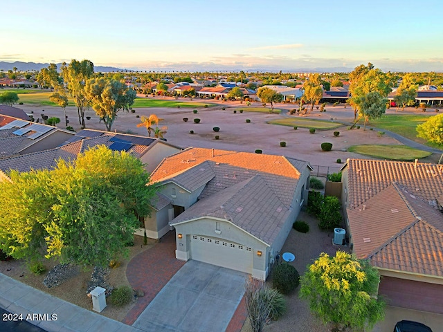 view of aerial view at dusk