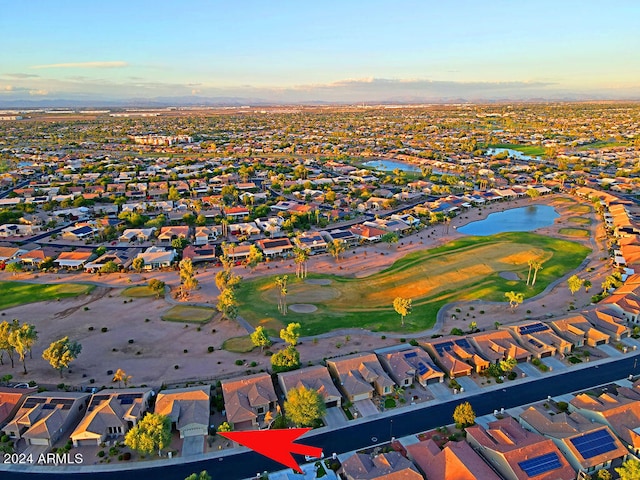 view of aerial view at dusk