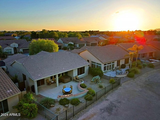 view of aerial view at dusk