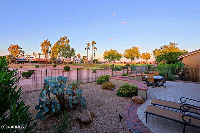 yard at dusk with a patio area