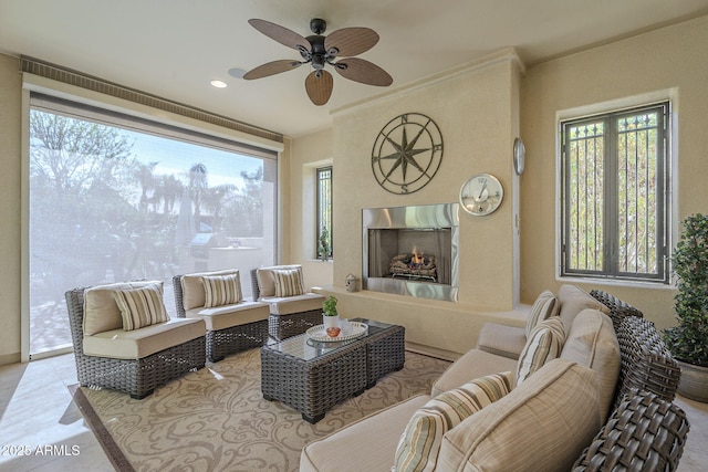 living area with a fireplace