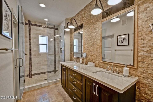 3935 E Rough Rider Rd Unit 1360, Phoenix, AZ 85050 - bathroom with a stall shower and double vanity