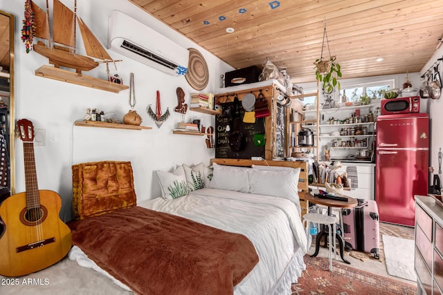 4832 E Cambridge Ave, Phoenix, AZ 85008 - bedroom featuring an AC wall unit and wooden ceiling