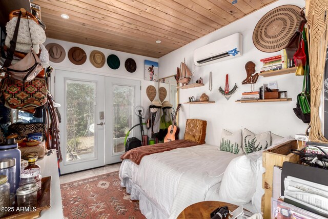 4832 E Cambridge Ave, Phoenix, AZ 85008 - bedroom with a wall unit AC, access to outside, wood ceiling, french doors, and recessed lighting